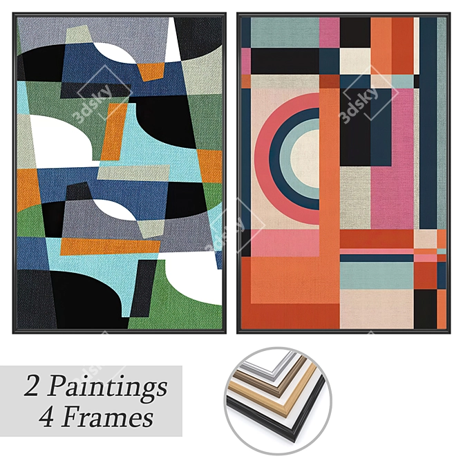  Stylish Art Set: Paintings & Frames 3D model image 1