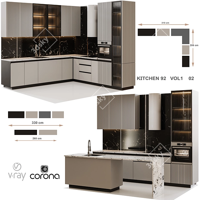 Modular Kitchen Unit - Modern Design 3D model image 1