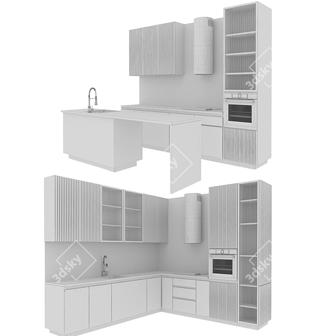 Modular Kitchen Unit - Modern Design 3D model image 7