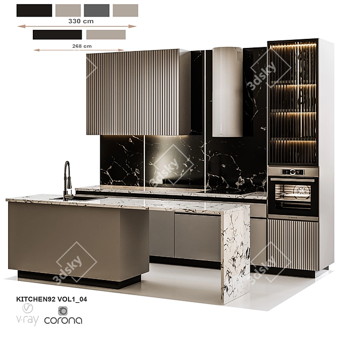 Modular Kitchen Unit - Modern Design 3D model image 12