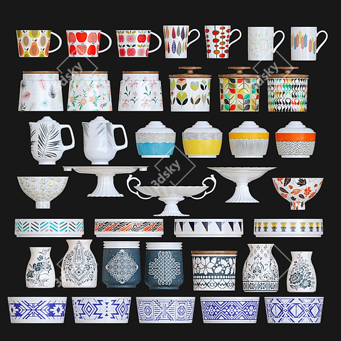 Lowpoly Tableware Set 3D model image 1