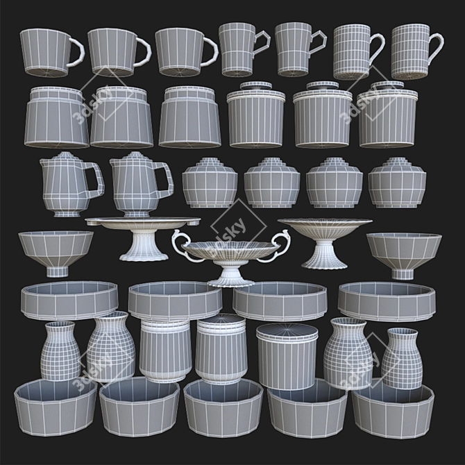 Lowpoly Tableware Set 3D model image 5
