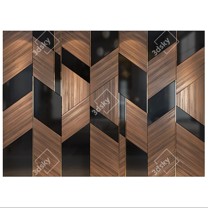 Elegant Wood and Gold Wall Panels 3D model image 1