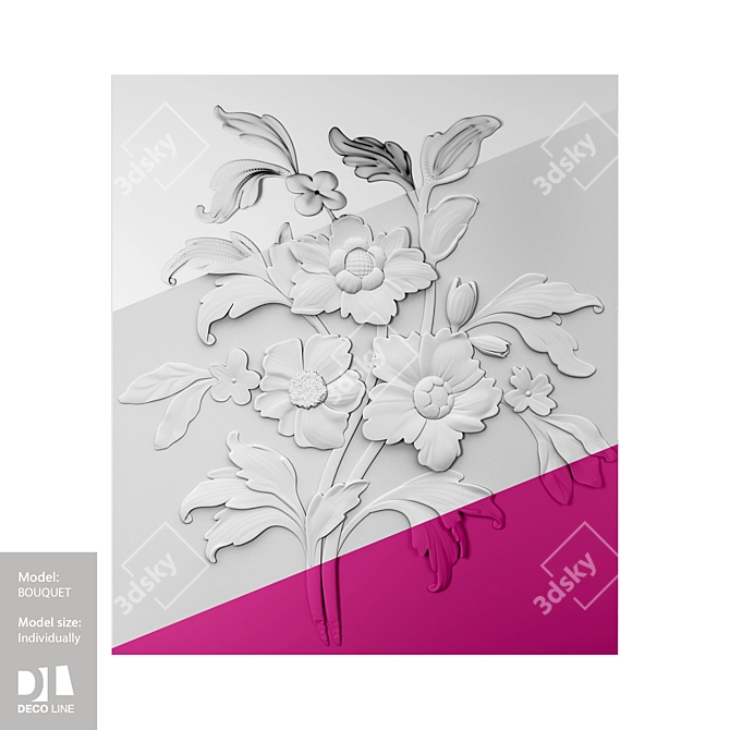 Baroque Bouquet Relief Panel 3D model image 1