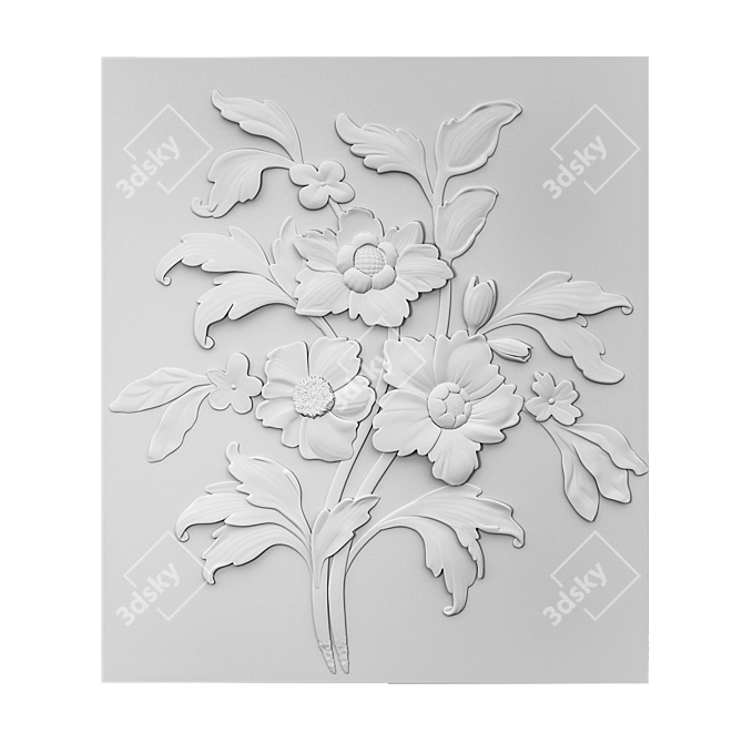 Baroque Bouquet Relief Panel 3D model image 2