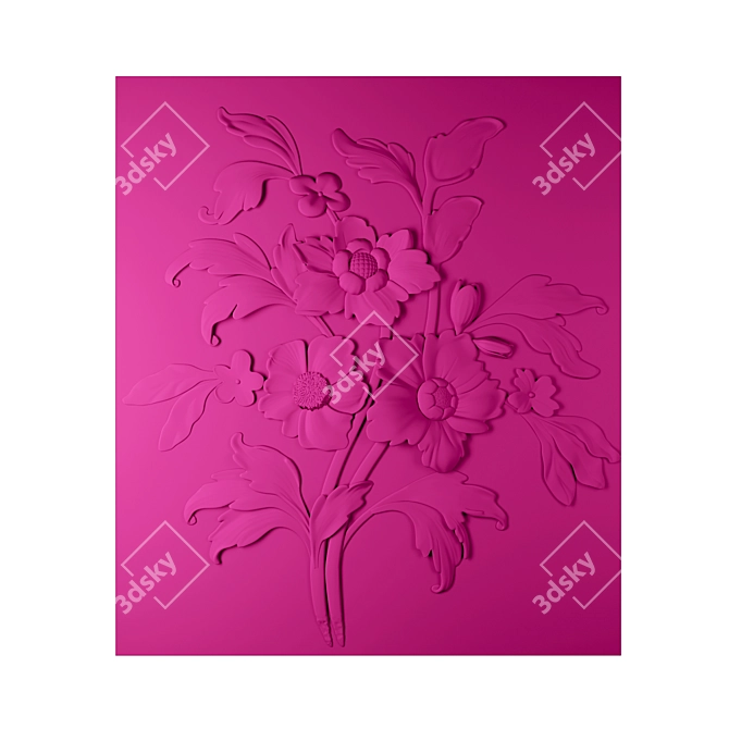 Baroque Bouquet Relief Panel 3D model image 3