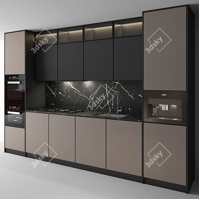 Modern Black & Beige Kitchen Set 3D model image 3