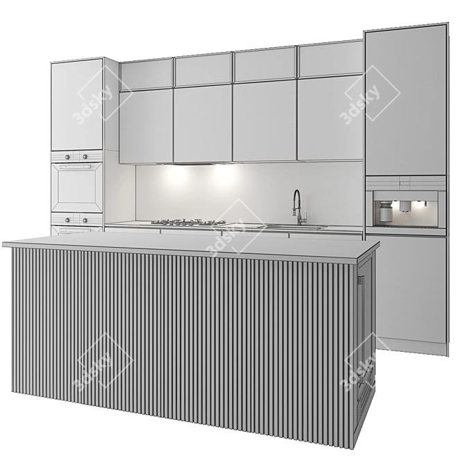 Modern Black & Beige Kitchen Set 3D model image 4