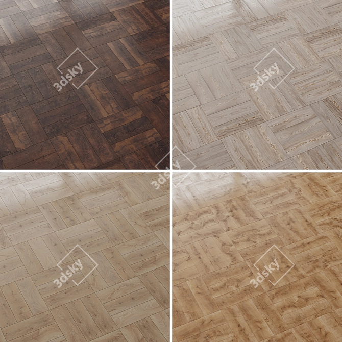 Oak Larch Wood Floor Set 3D model image 4