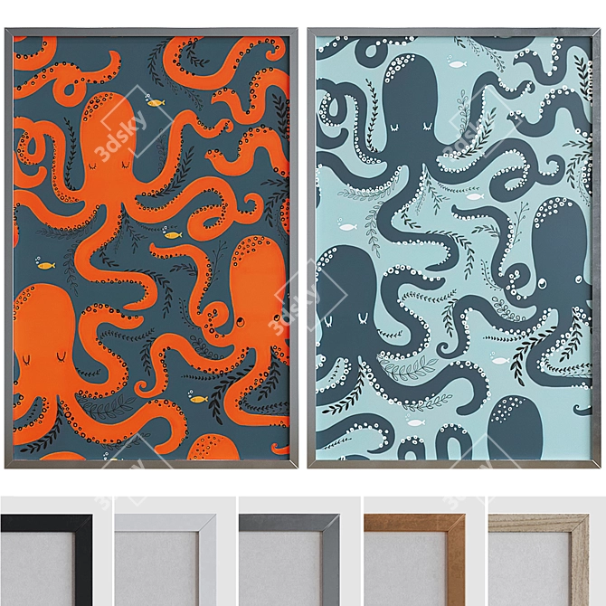 Underwater Octopus Picture Frame Set 3D model image 1