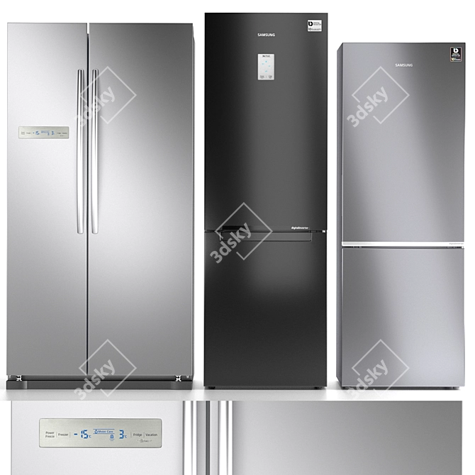 Samsung Refrigerator Set 7: RS54N3003EF, RB33A3440SA & RB30N4020B1 3D model image 1