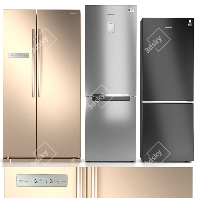 Samsung Refrigerator Set 7: RS54N3003EF, RB33A3440SA & RB30N4020B1 3D model image 2