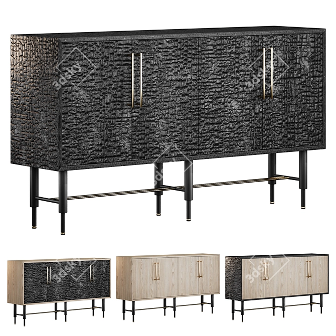 Charred Pine Chest of Drawers 3D model image 1