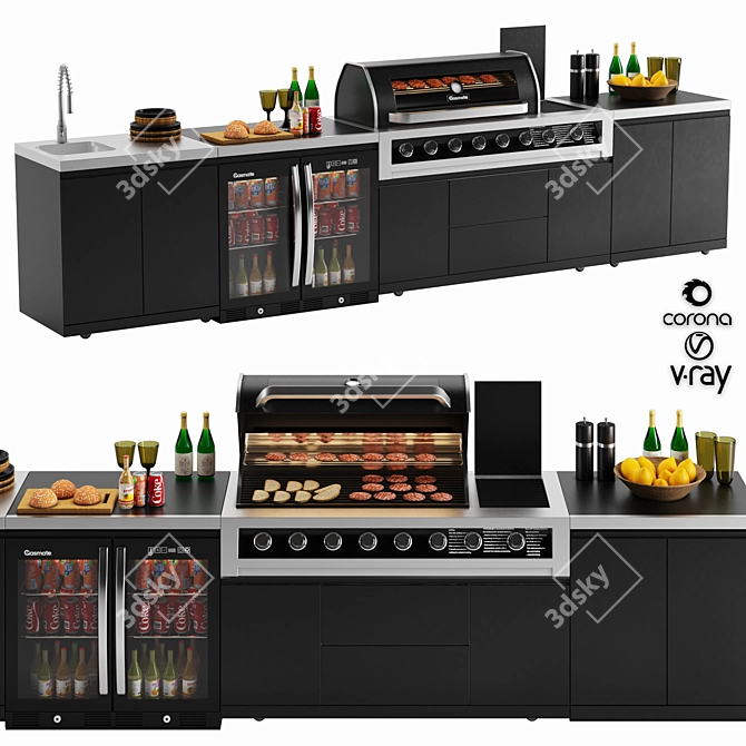 Ultimate Outdoor Kitchen Set: Grill, Sink, Wine Cooler 3D model image 1