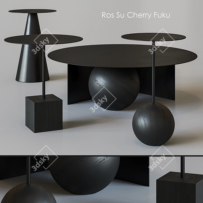 Sleek Black Coffee Table: Ros, Su, Fuku, Cherry 3D model image 1