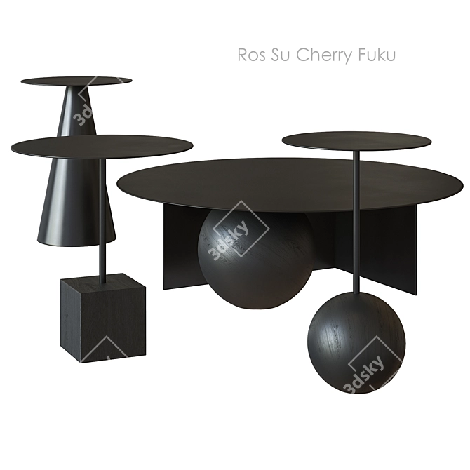 Sleek Black Coffee Table: Ros, Su, Fuku, Cherry 3D model image 2