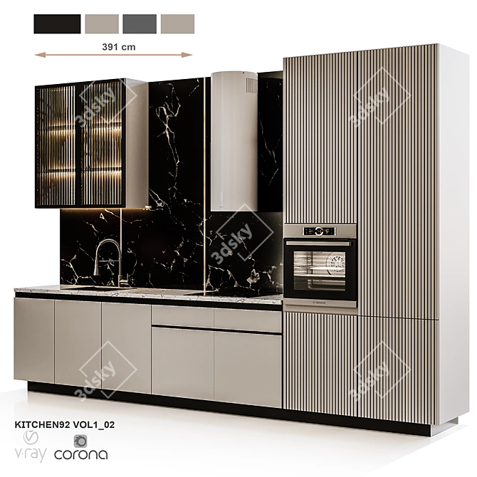 Adjustable Colorful Modern Kitchen 3D model image 1