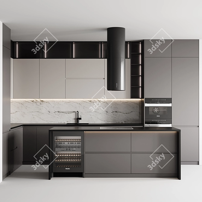 Sleek Modern Kitchen Set 005 3D model image 1