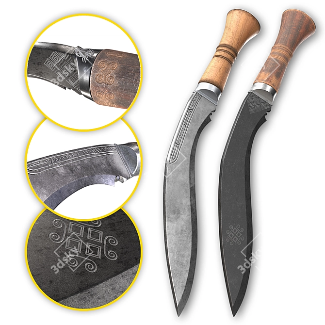 Highpoly KUKRI Knife Model 3D model image 1