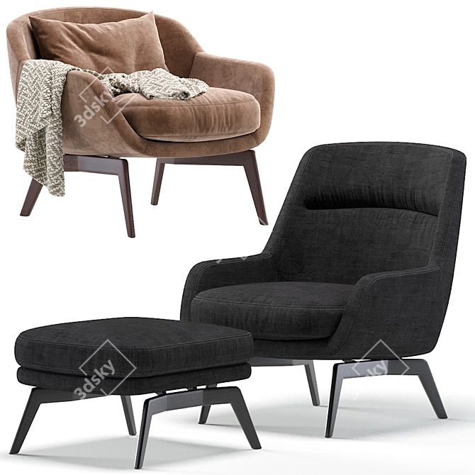 Modern Minotti BELT Armchair: 2 Set, 6 Colors 3D model image 3