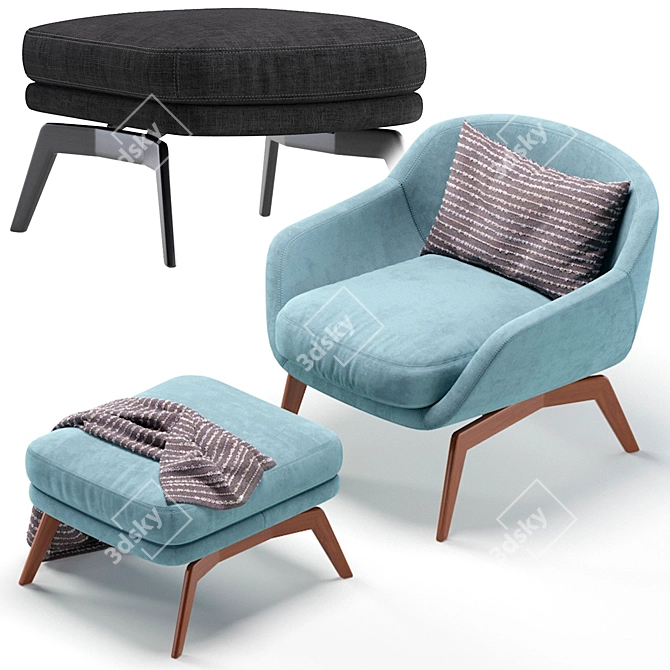 Modern Minotti BELT Armchair: 2 Set, 6 Colors 3D model image 6