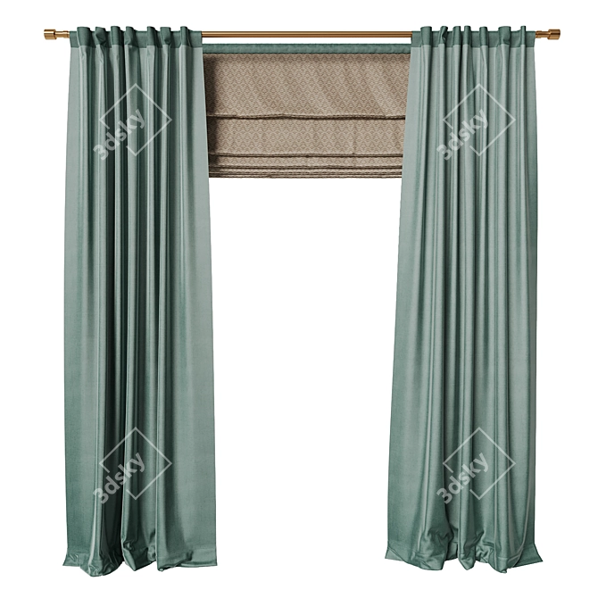 Satin Gradient Curtains with Roman Blinds 3D model image 1