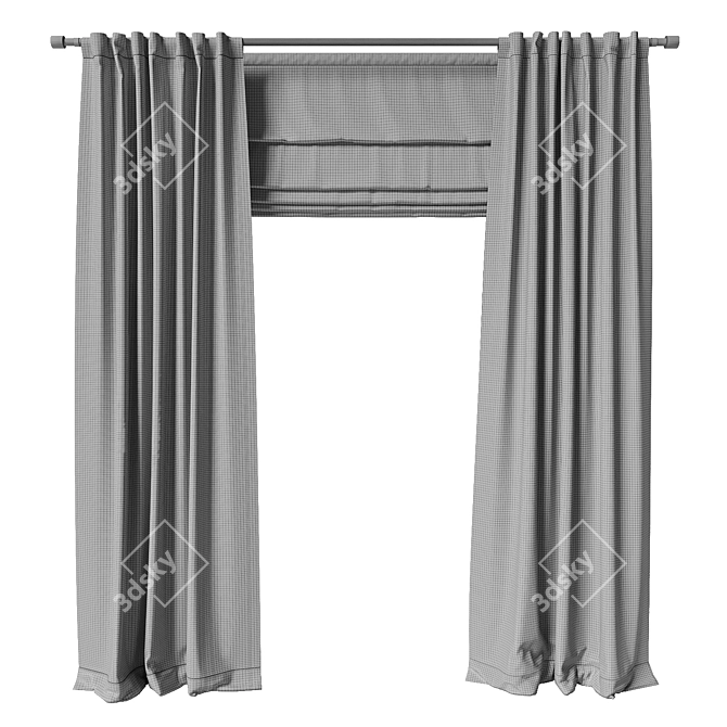 Satin Gradient Curtains with Roman Blinds 3D model image 5