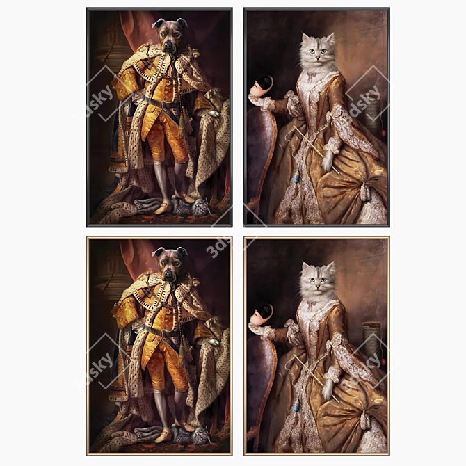 Elegant Art Set: 2 Paintings & 4 Frame Options 3D model image 2