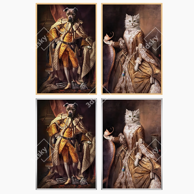 Elegant Art Set: 2 Paintings & 4 Frame Options 3D model image 3