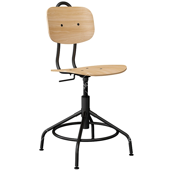 Modern Pine and Black Ergonomic Desk Chair 3D model image 1