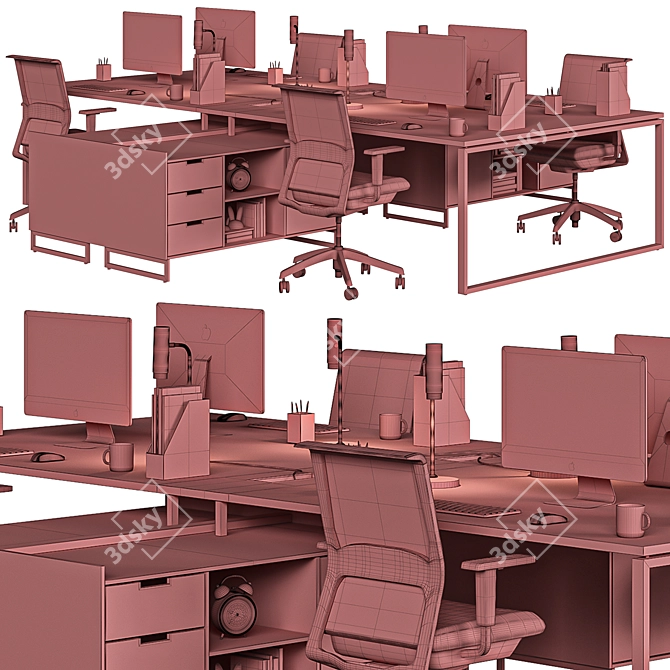 Modern Woody Office Furniture 3D model image 7
