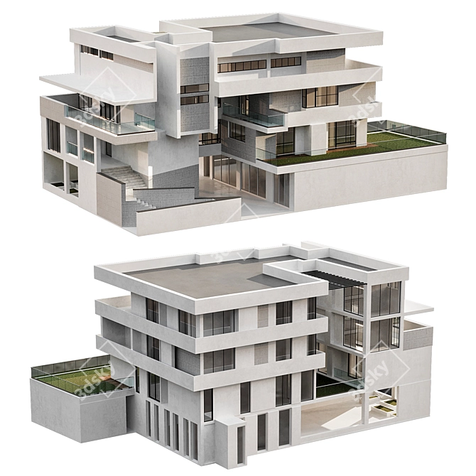 Modern Residential Building Design 3D model image 1