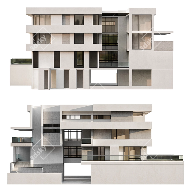 Modern Residential Building Design 3D model image 4