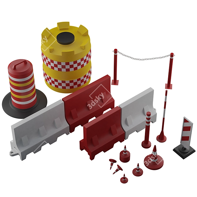 Road Barrier Set: Cones, Buffers, and More 3D model image 2