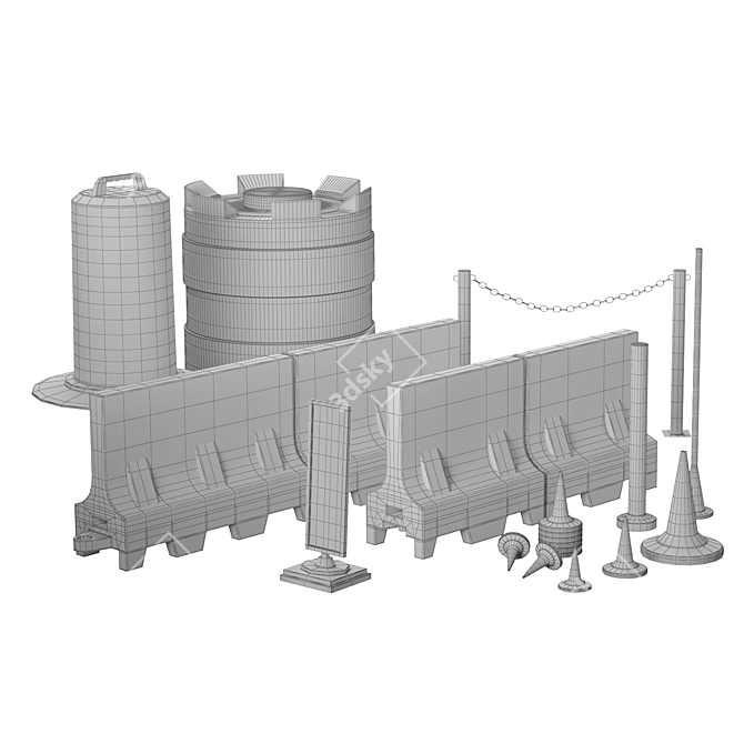 Road Barrier Set: Cones, Buffers, and More 3D model image 4