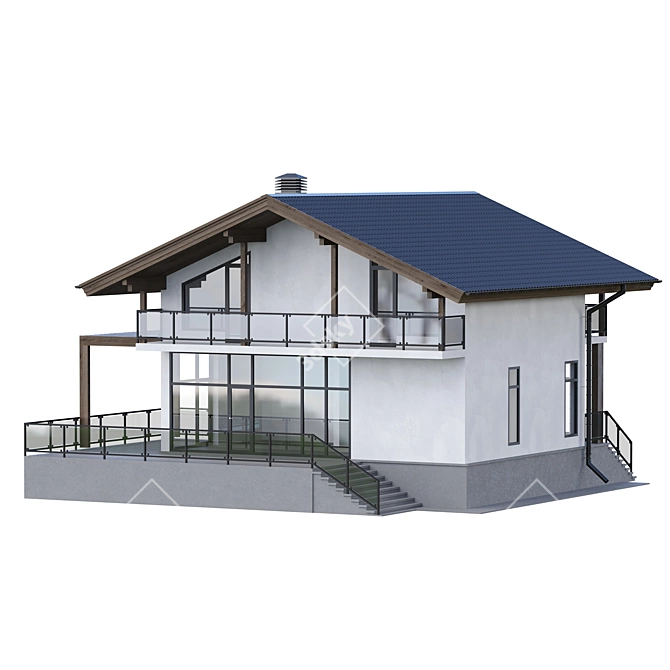 Modern Two-Storey House with Terrace 3D model image 2