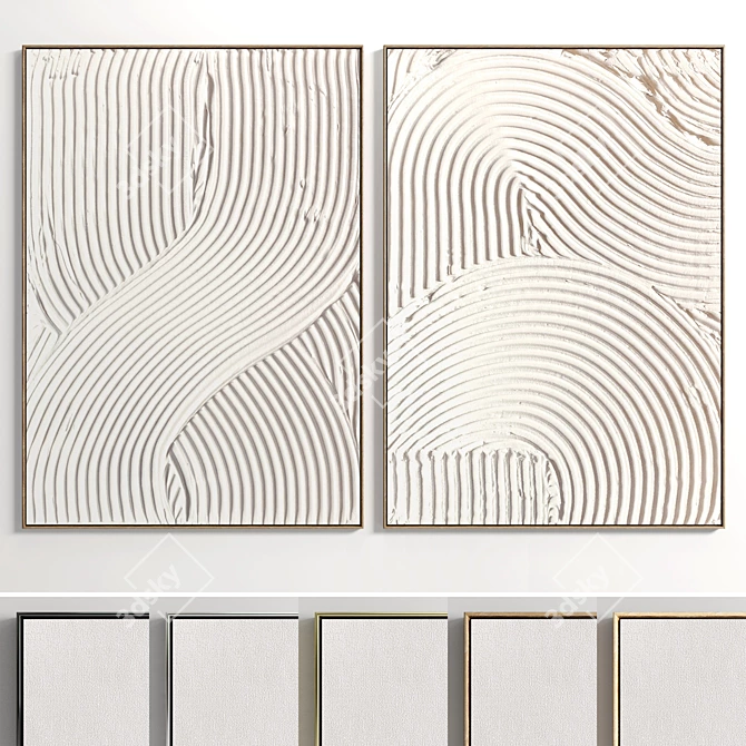 Dual Frame Art Set: Plaster & Wood 3D model image 1