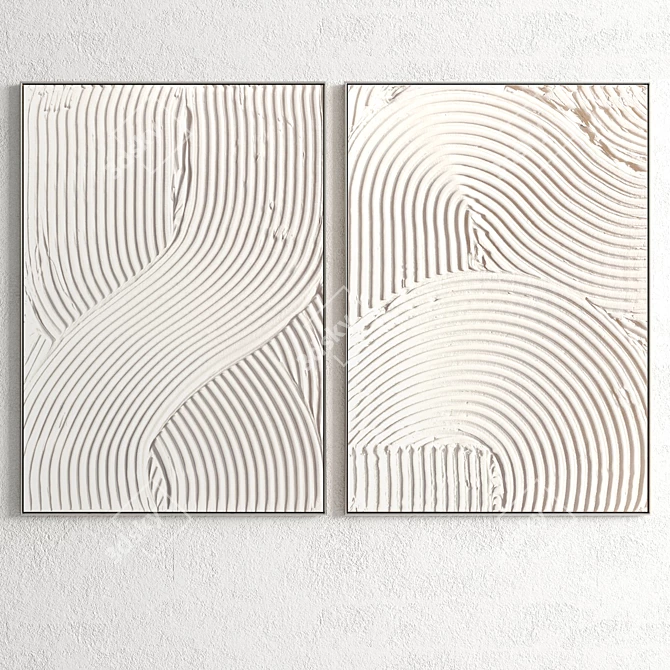 Dual Frame Art Set: Plaster & Wood 3D model image 2