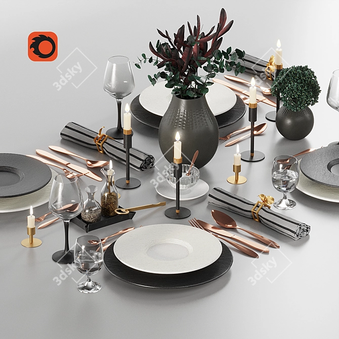 Rock Dinnerware Set: Elegant Tableware 3D model image 2