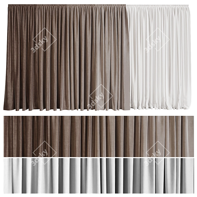 Four-Shade Curtain with Tulle 3D model image 1