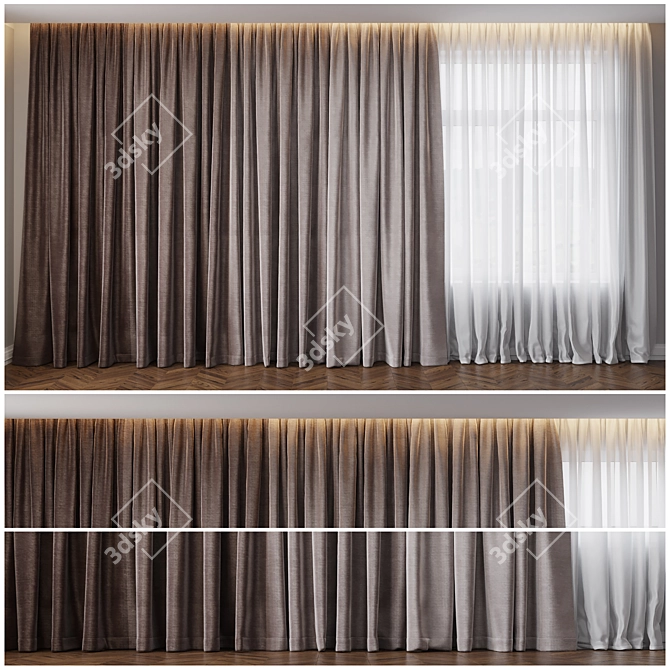 Four-Shade Curtain with Tulle 3D model image 2
