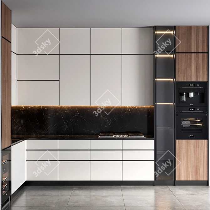 Modern Miele Kitchen: Spacious, Stylish & Functional 3D model image 1