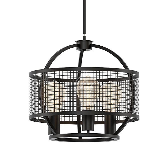 SteelSide 3-Light Black Lantern Pendant 3D model image 1