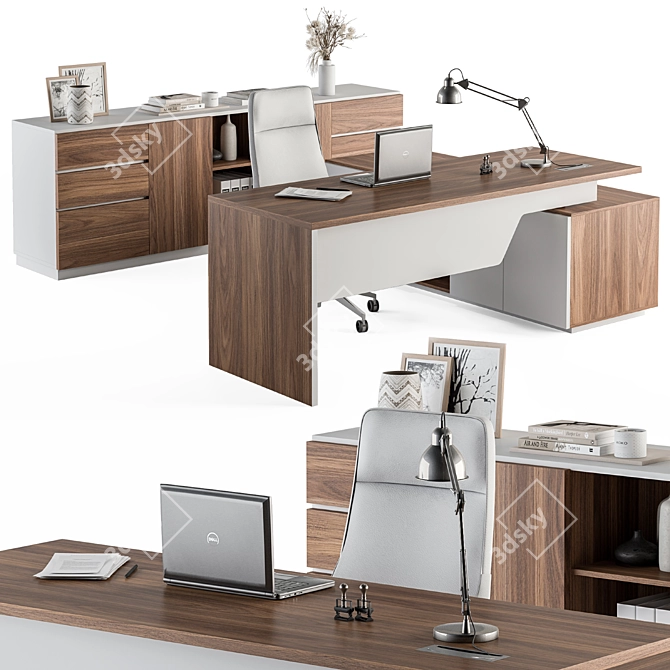 Wooden White Manager Desk - Office Furniture 3D model image 1