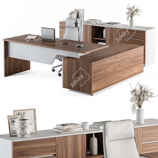 Wooden White Manager Desk - Office Furniture 3D model image 2