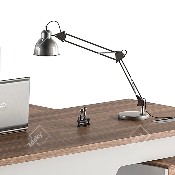 Wooden White Manager Desk - Office Furniture 3D model image 3