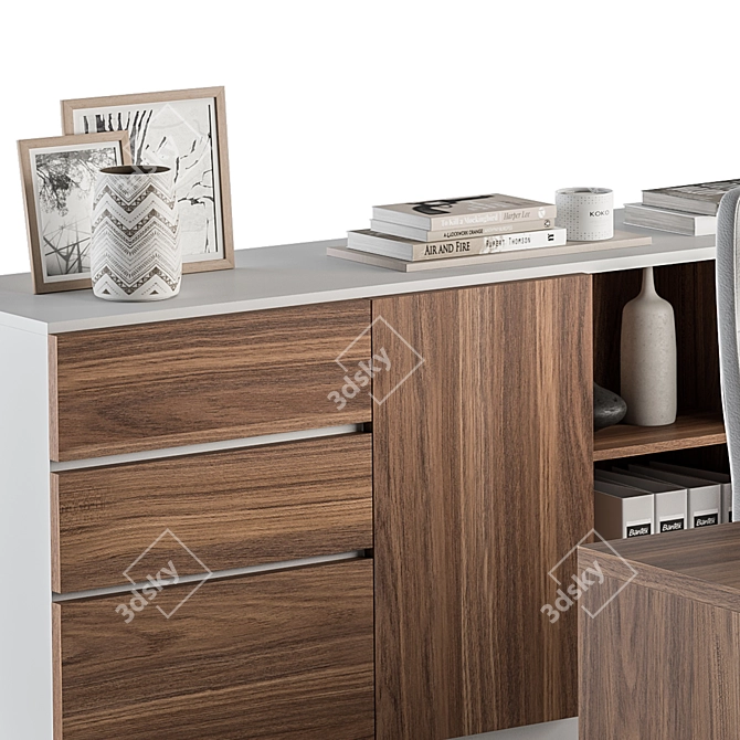 Wooden White Manager Desk - Office Furniture 3D model image 4