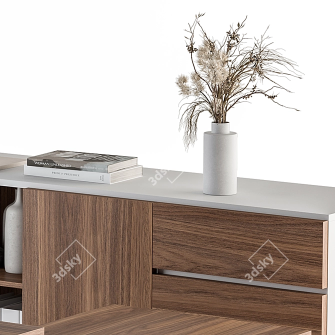 Wooden White Manager Desk - Office Furniture 3D model image 5