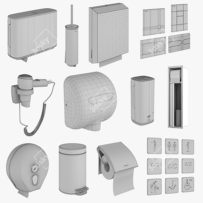 Essential Public Toilet Accessories 3D model image 7