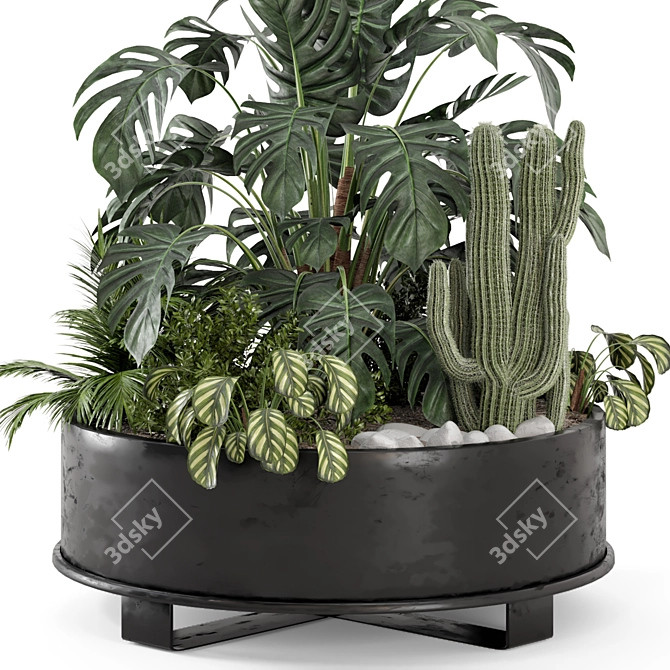 Rusty Metal Pot with Outdoor Plants 3D model image 2